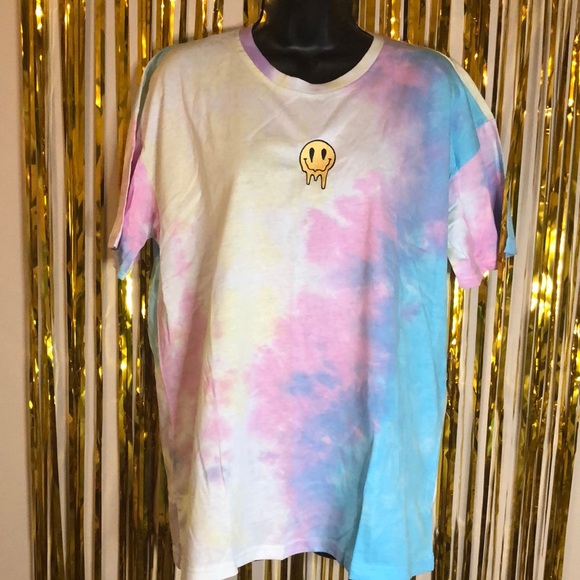 Pastel tie dye smiley boyfriend short sleeve tee - Picture 2 of 5
